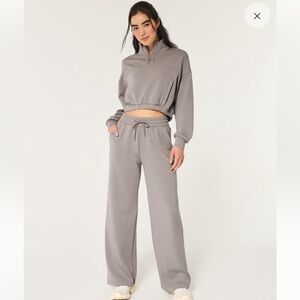 Gilly Hicks Active Cooldown WideLeg Pants w matching Cooldown Crop ZipUp Hoodie